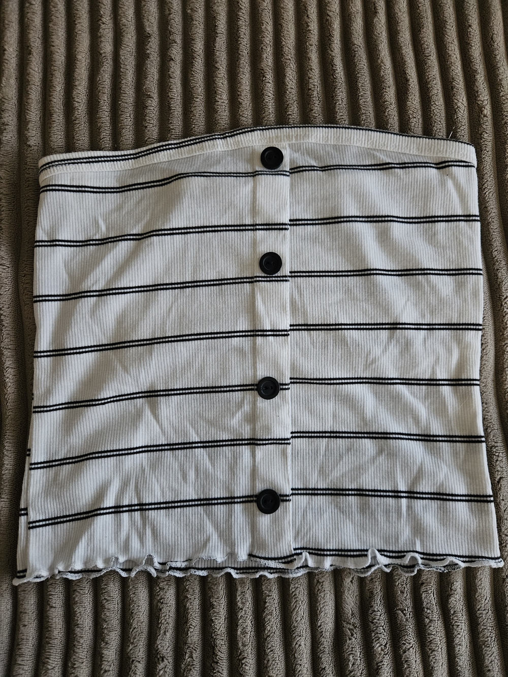 Caution To The Wind Black & White Striped Button-Front Tube Top